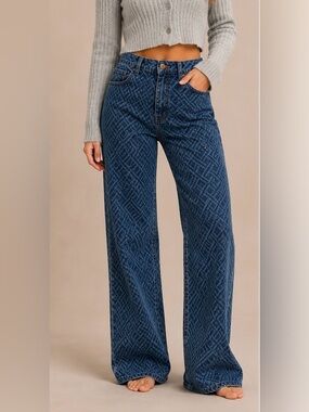 Flying Angel Blue Embroidered Wide Leg Jeans